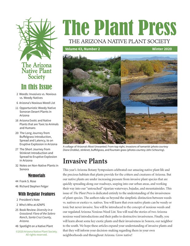 Cover of issue features four landscape photos of invasive plants